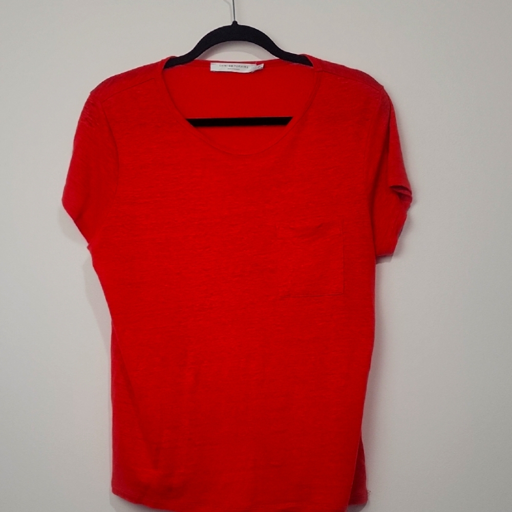 CONTEMPORAINE WOMEN' S LINEN SHORT SLEEVE LAGEN LOOK TOP SIZE MEDIUM